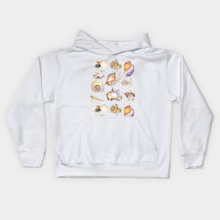 Sea shells set conch, pearl shell, scallop, clam Kids Hoodie